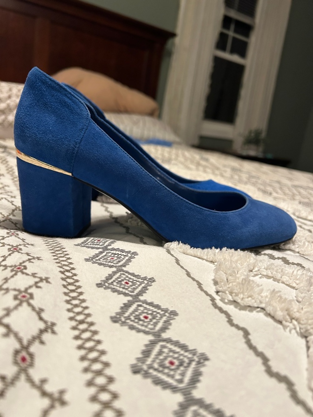Nine West Royal Blue Suede Block Heel Pumps